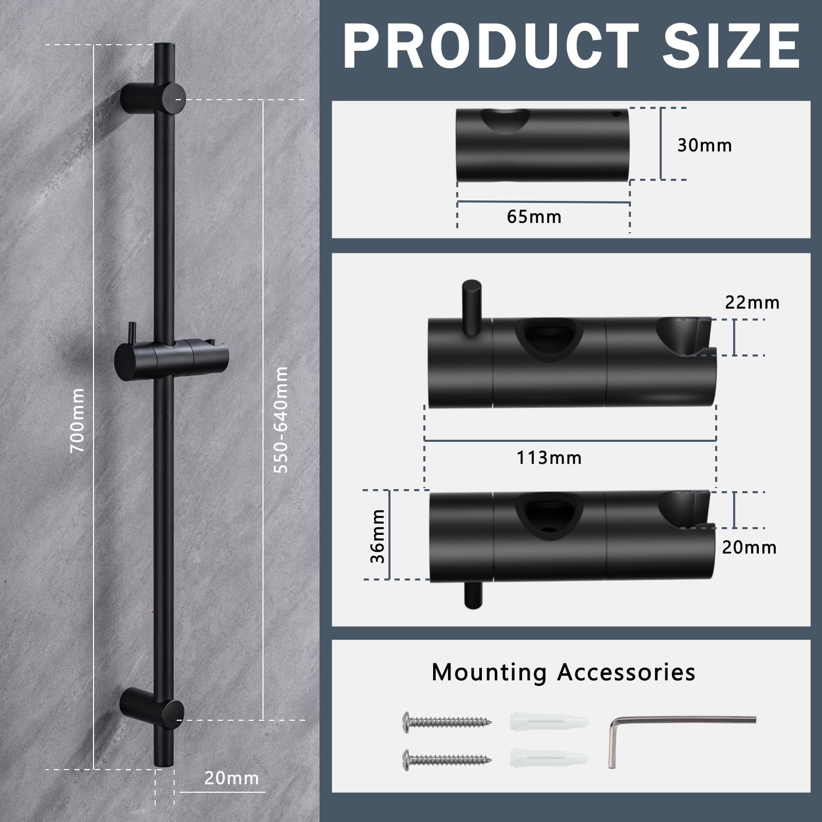 Asta Doccia In Acciaio Inox 304 - 70cm Regolabile, Senza Foratura, Con Supporto Girevole 360° - Foto 4