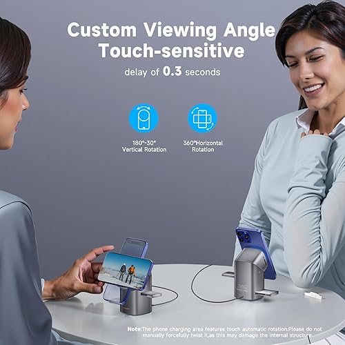 Miniatura 8 de Cargador inalámbrico giratorio, certificado Qi2 2 veces más rápido 15 W para estación de carga de iPhone 1716151413, Apple Watch, AirPods, estación