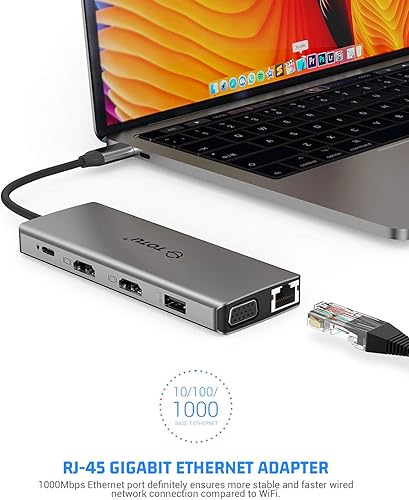 Miniatura 7 de TOTU Hub USB-C 13 en 1 con Ethernet, 4K HDMI, VGA, PD, lector de tarjetas SD/TF, estación de acoplamiento de micrófono/audio para MacBook Pro Air