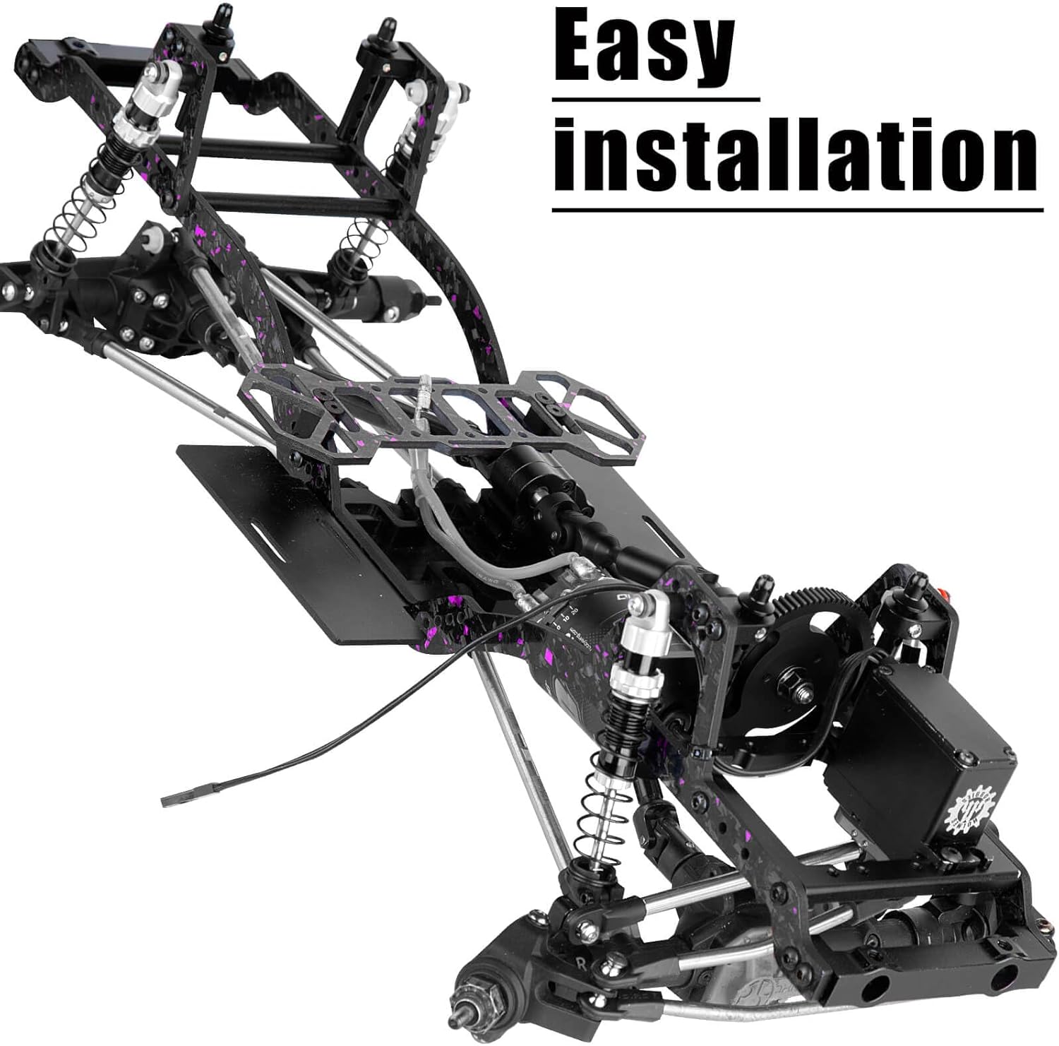 LCG Carbon Fiber Chassis Kit & Front Mounted Transmission Upgrades Part for 1/10 RC Crawlers SCX10 SCX10 II Capra 1.9 UTB and Other DIY Builds,Aluminum Gearbox Carbon Fiber Chassis,Colour