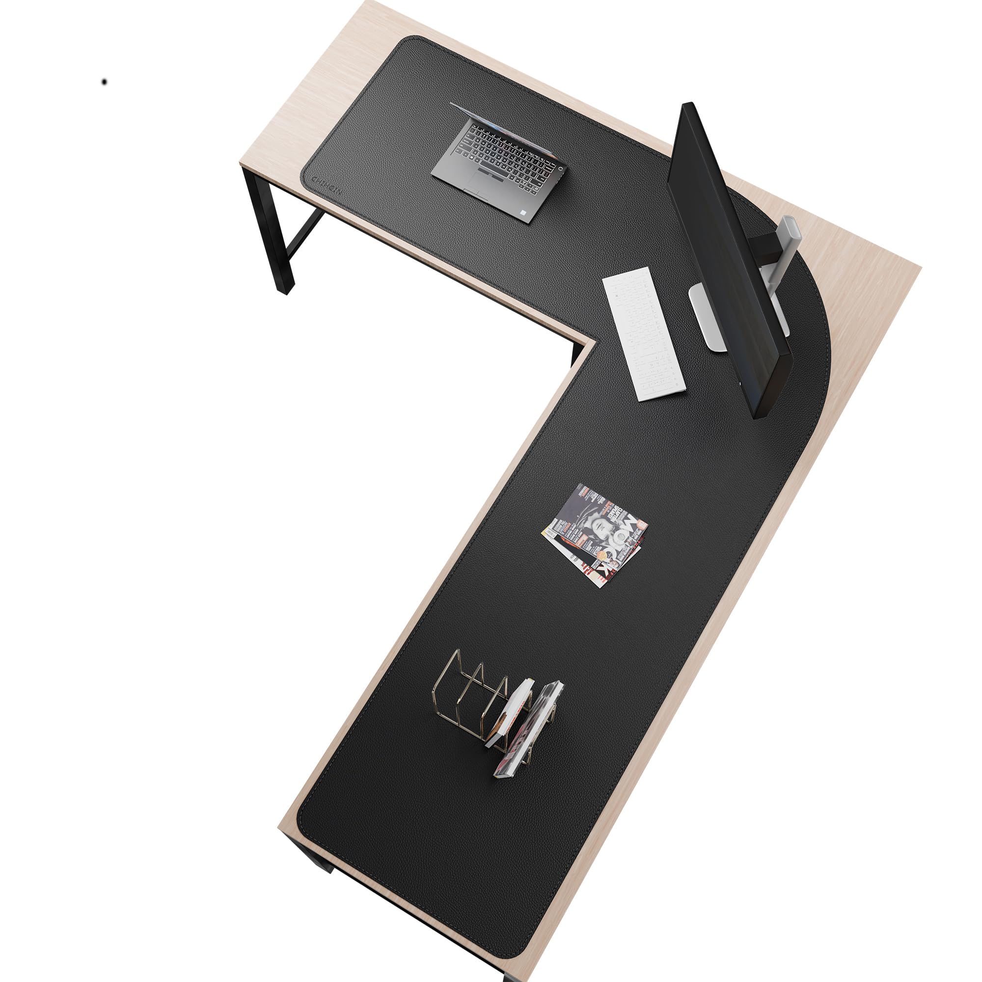 Chihein Sottomano da scrivania in pelle a forma di L, 155 cm x 205 cm x 60 cm, grande tappetino angolare da gioco, superficie antiscivolo, impermeabile, facile da pulire, perfetto per ufficio e casa