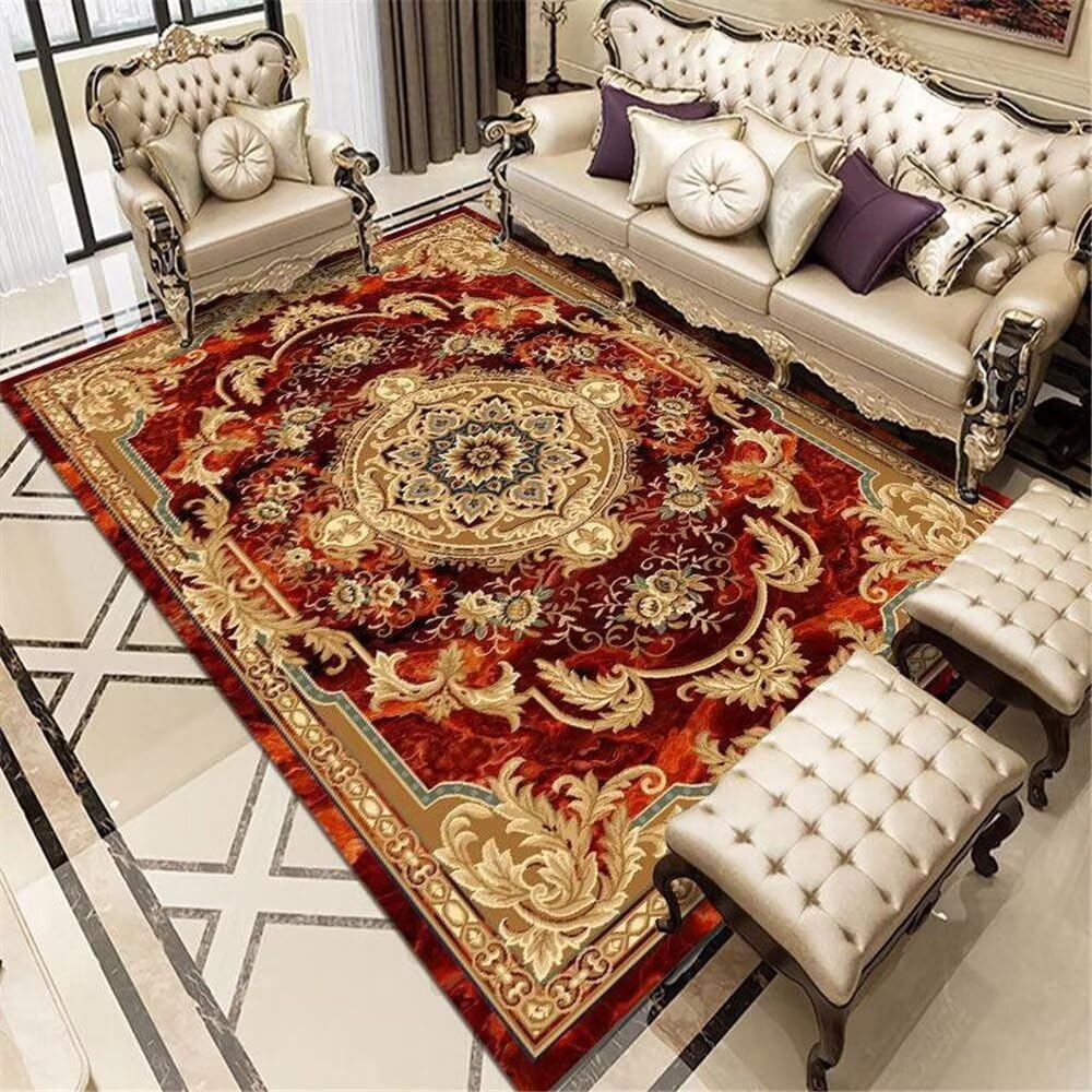 Grand tapis de salon rouge 200x280cm floral vintage lavable pour couloir