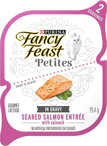 Fancy Feast Petites Wet Cat Food, Seared Salmon Entree in Gravy - 79.4 g Tray (12 Pack)