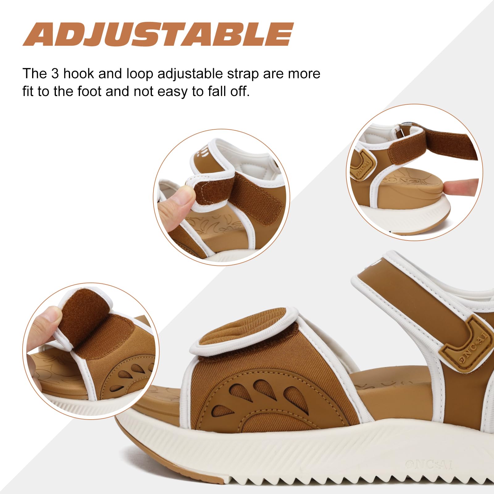 ONCAI Sandales Femmes,Soutien de voûte Randonnée Pour Fasciite Plantaire Sport Nautique Plateforme Orthopédique Extérieur Semelles avec 3 Sangle Réglables Taille 36-43