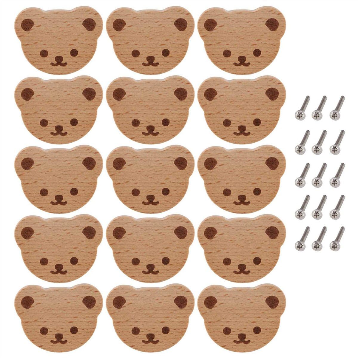 Sankaka 15Pcs Furniture Knobs,Wooden Drawer Knobs, Wooden Cupboard Knobs,Bear Knobs for Kids, Dresser, Drawers,Kitchen