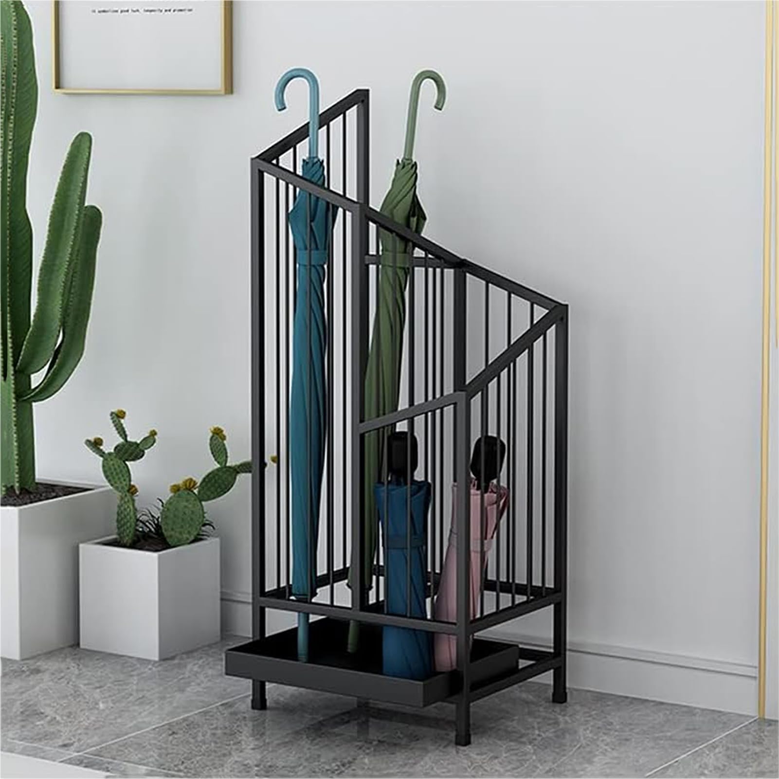 WQPMNYG Modern Umbrella Stand Holder for Entryway - StylishIndoor Storage Rack for Home Office & Hotel Decor - Black 15.7x9.8x24.4in