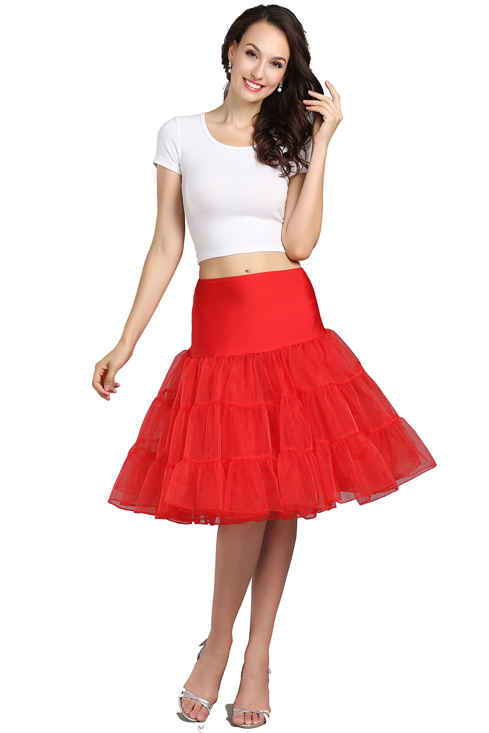 WOWBRIDAL Women's Vintage 50s Rockabilly Petticoat 25.59" Length Tutu Underskirt