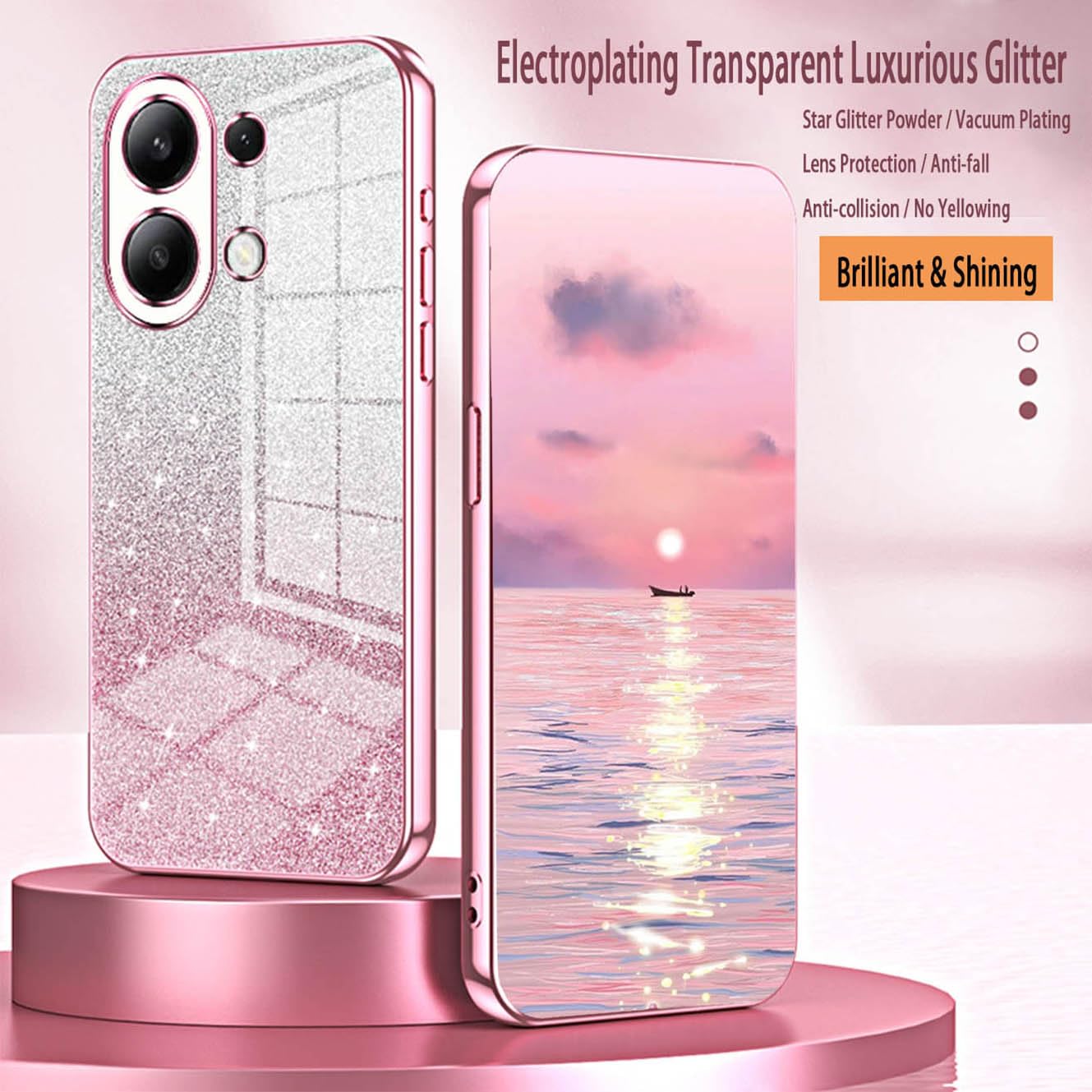 YUECXIN Case for Xiaomi Redmi Note 13 4G, Gradient Bling Shiny Cardstock Sparkle Design Soft TPU Silicone Cover - Image 2