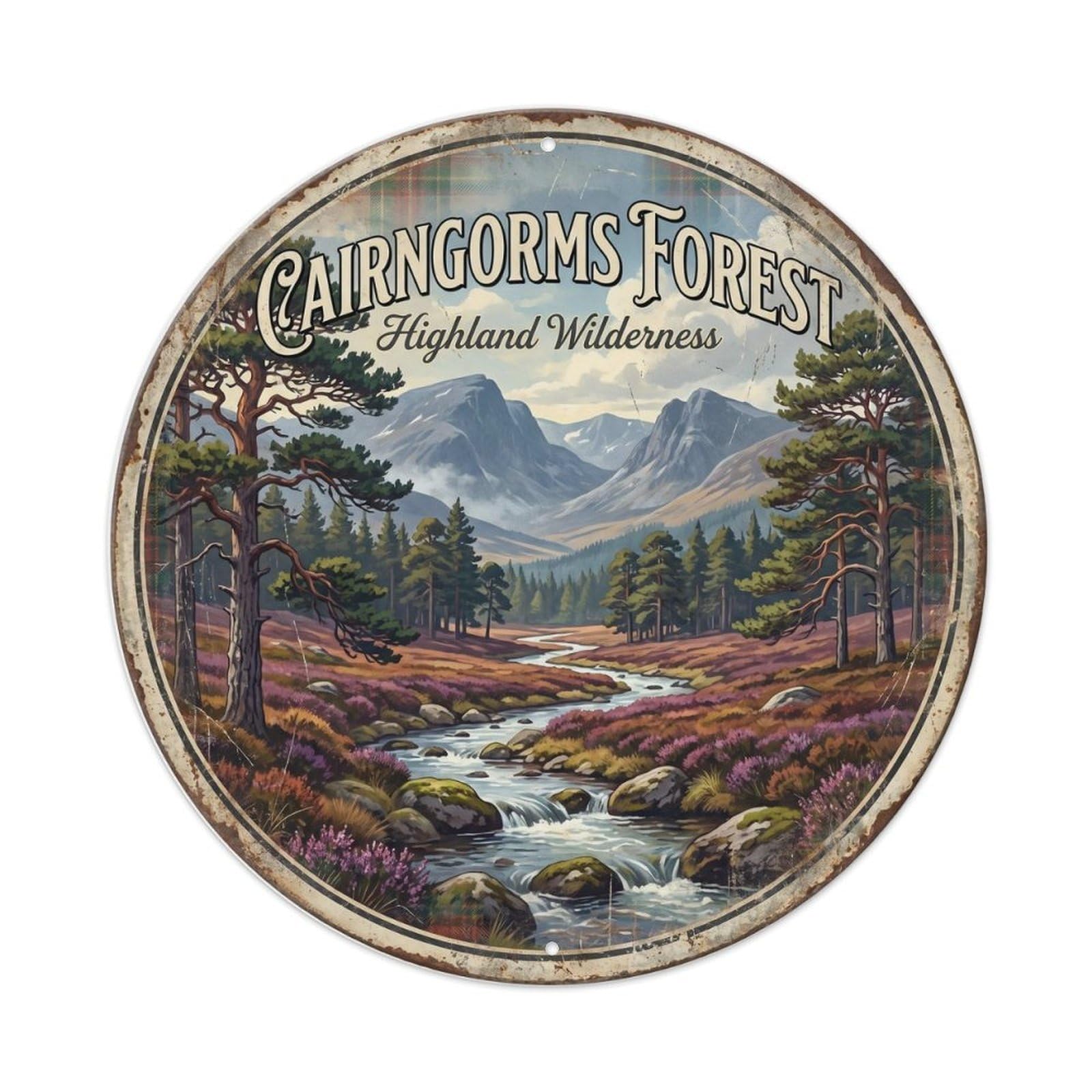 Vintage Travel Cairngorms Forest Scotland Highland Metal Tin Sign