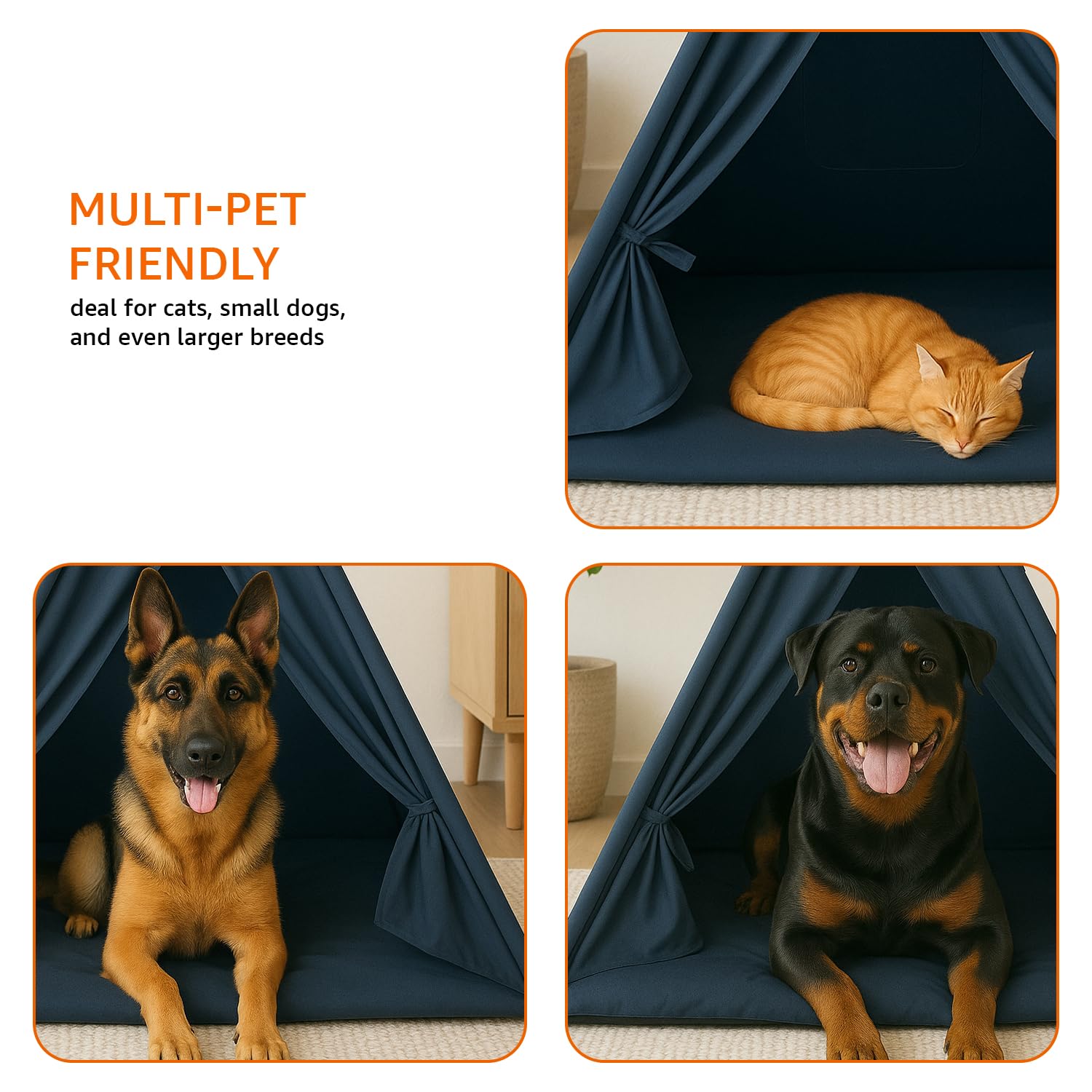 Amazon Basics, Pet Soft Fabric Tent and Teepee, Cozy and Comfortable, Cushion Floor and Windows, Home for All Dogs and Cats (Large) (Multi-Color) 2
