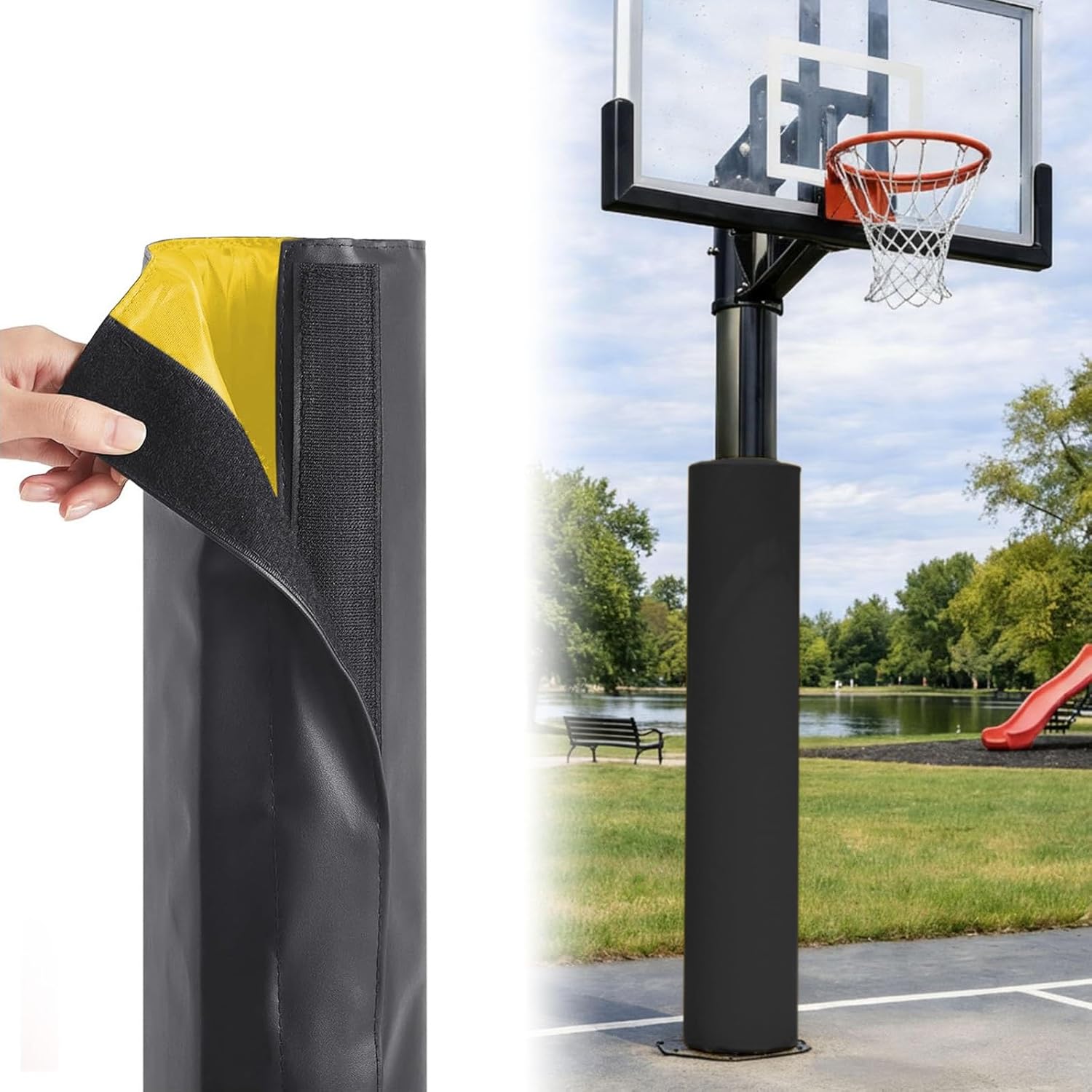 Basketball Pole Pad Foam Cushioning, Pole Padding Round Basketball Pole Pad for 4"-13" Diameter Poles, Anti-Collision Garage Basement Basketball Playground Post Pads
