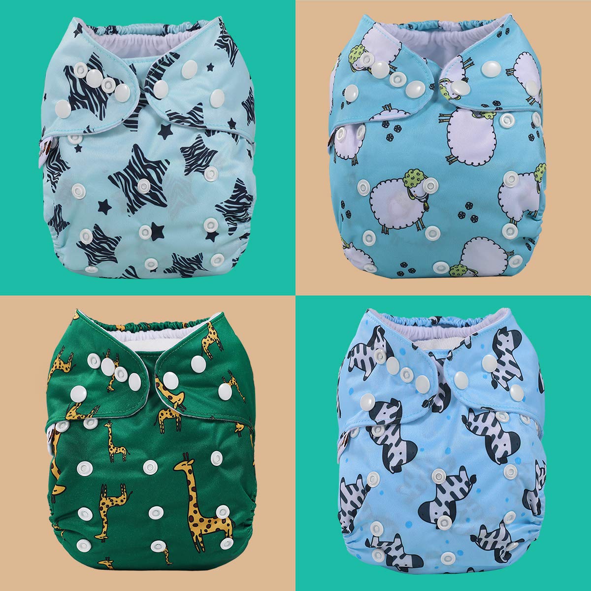 Anmababy 4 Pack Adjustable Size Waterproof Washable Pocket Cloth Diapers with 4 Inserts and Wet Bag for Baby Boy(CD4-001) : Baby