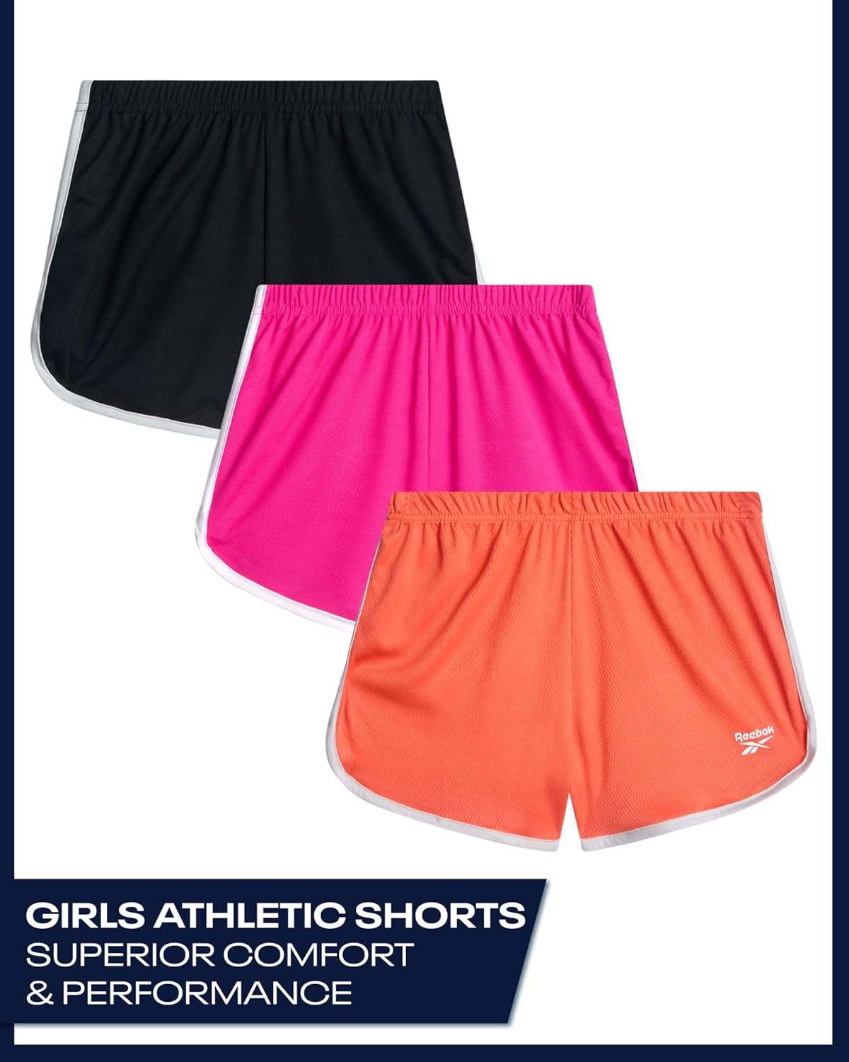 Reebok Girls Athletic Shorts - 3 Pack Active Performance Lightweight Mesh Dolphin Girls Shorts for Running Soccer Gym (7-12) - Image 2