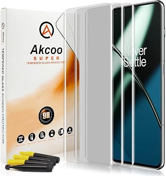Screen Protector for OnePlus 11, Tempered Glass UV Set - 3 Pack, Edge to Edge Full Protection, 9H Scratch Resistant, Sensitive Touch
