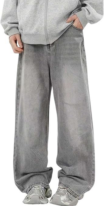Mens Baggy Jeans Y2k Wide Leg Loose Fit Jeans Streetwear Denim Washed Hip Hop Pants