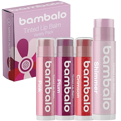 Tinted Lip Balm Variety - Bambalo 4-Pack Moisturizing Hydration Care - Assorted Shades - Natural Organic Formula - Lightweight Smooth Tint - Made in USA Tinted Lip Balm Variety - Bambalo 4-Pack Moisturizing Hydration Care - Assorted Shades - Natural Organic Formula - Lightweight Smooth Tint - Made in USA