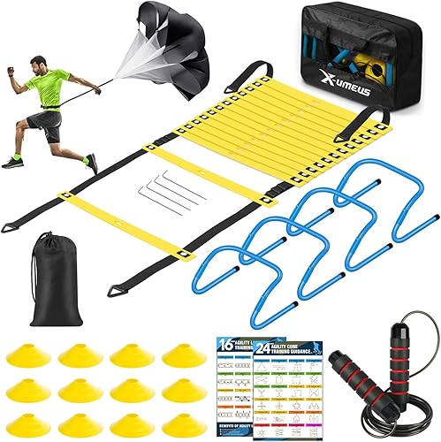Miniatura 11 de Agility Ladder Speed Training Equipment Set-20ft Agility Ladder,12 Soccer Cones,4 Hurdles, Jump Rope, Running Parachute| Basketball Football Soccer