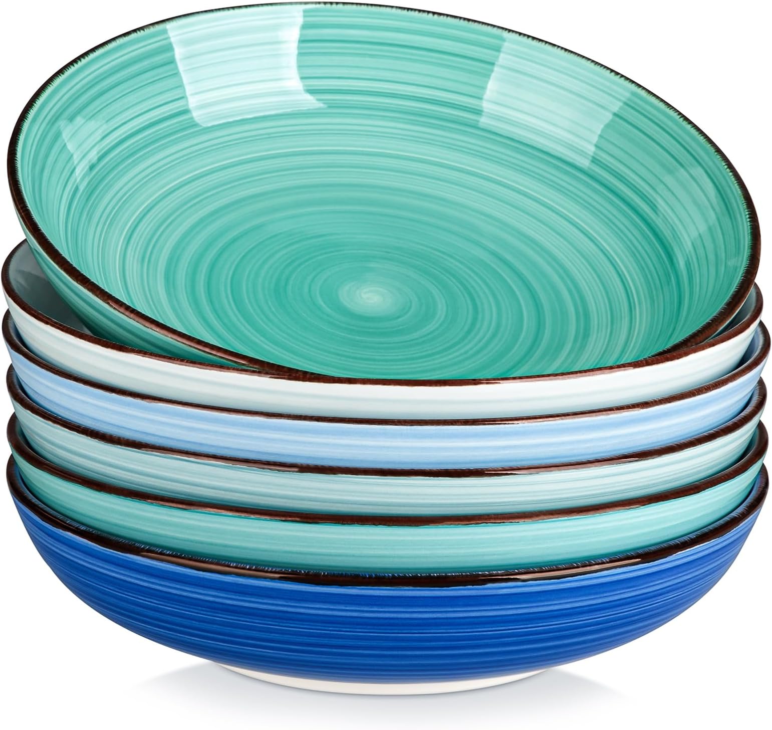 Bonita Large Pasta Bowls Set of 6, 50 oz/1500 ml Ceramic Salad Bowls, Microwave & Dishwasher Safe Soup Bowl, Serving Bowl for Kitchen and Dinner, Cool Color