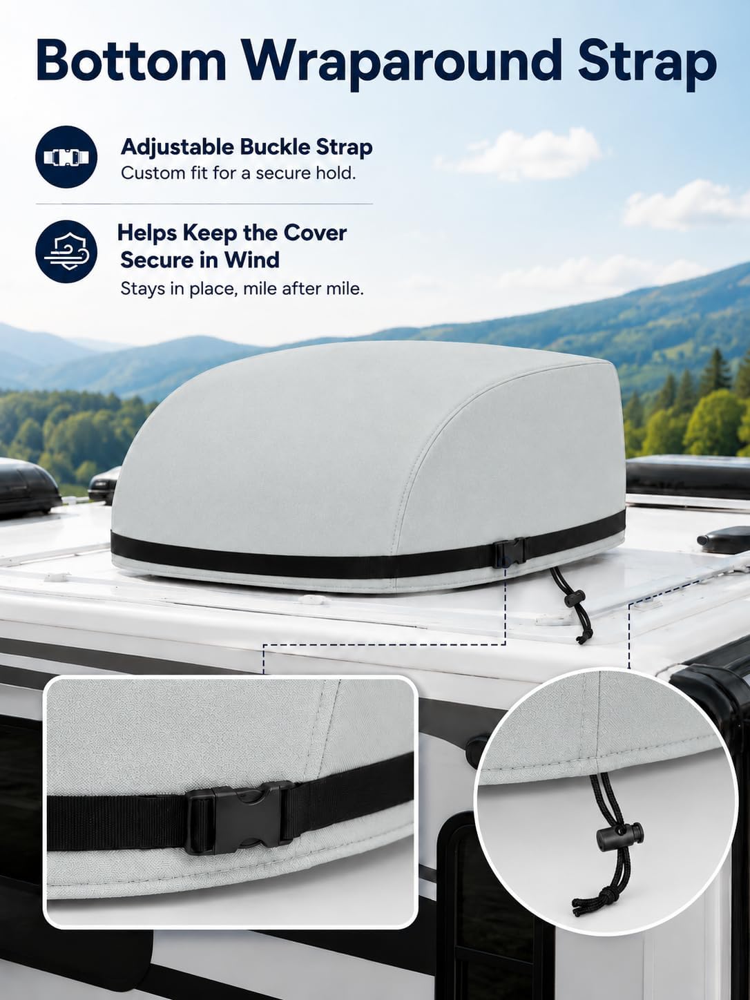 RV Air Conditioner Cover, Waterproof 600D Oxford Camper AC Covers | RV AC Cover for Rooftop Units, Windproof Elastic Buckle Design, Protects from Rain Snow Sun, for Travel Trailer Motorhome
