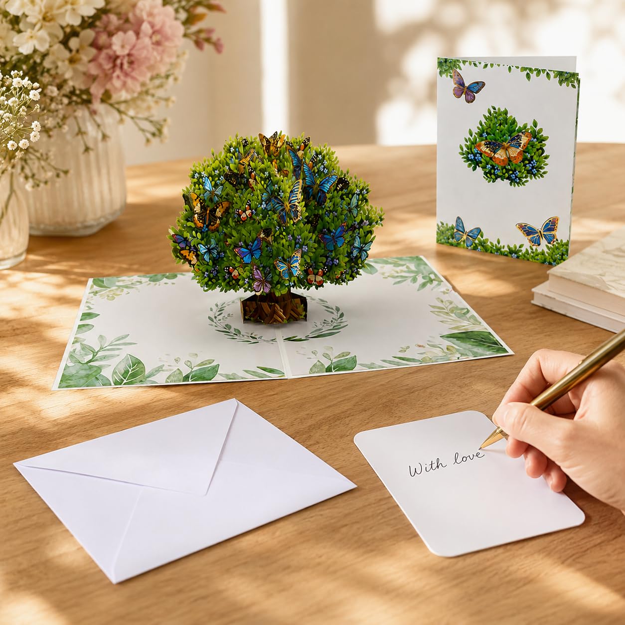Biglietti di auguri con fiori e farfalle, bouquet di fiori 3D pop-up, regalo di compleanno per donne, mogli, mamma, figlia, sorella, zia, nonna, biglietto di anniversario, con busta