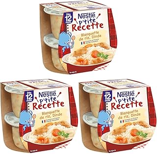 Nestlé Bébé P'tite Recette Blanquette de Riz Dinde - Plat complet dès 8 mois - 2 x 200g (Lot de 3)