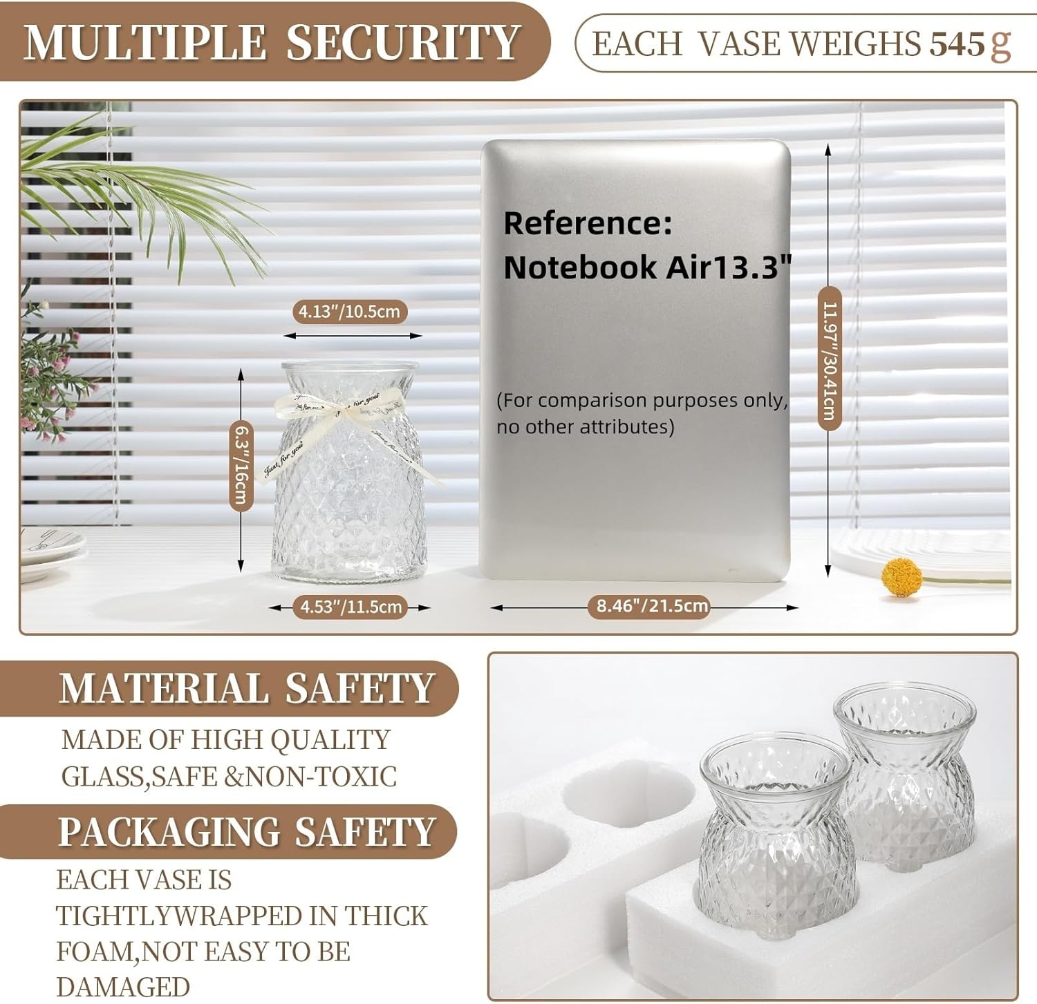 SOJOCK 2PACK Glass Flower Vases(Flowers NOT Included),6.3" High Diamond Pattern Vases,Vintage Vases for Centrepieces,Wedding Decorations,Home Table Flower Decorations - Image 8