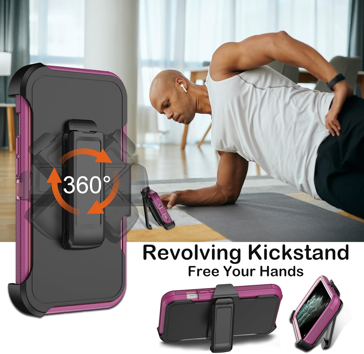KECAI for iPhone 11 Pro Max Case with Belt Clip Holster,Built-in Screen Protector,Heavy Duty Shockproof Drop Protection Military Grade Durable Phone Cover for Apple iPhone 11 Pro Max 6.5" (Burgundy)