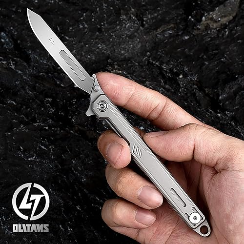 Miniatura 6 de OLITANS T022 - Cuchillo de bolsillo de aleación de titanio plegable con herramienta para romper vidrio cuchillo multifuncional n 60 hoja de bisturí