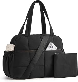 BAGSMART ジムバッグ レディース 2個セット ダッフルバッグ トラベルバッグ 軽量 大容量 スポーツバッグ 撥水加工 旅行 ヨガ ブラック | 20Lのコンパクトなジムバッグ。かわいいデザインのダッフルバッグは旅行に最適。軽量で機内持ち込みにも対応。週末の小旅行や1泊のお出かけ、入院時のバッグとしても活躍します。