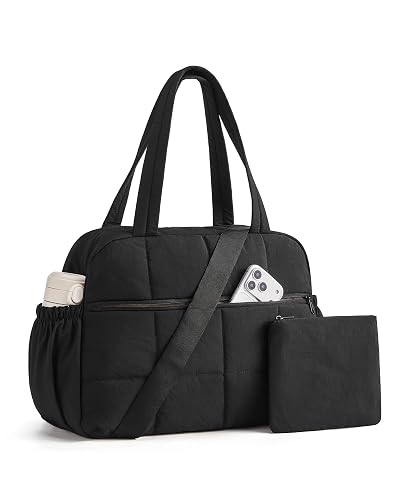BAGSMART Small Gym Bag for Women, 2 Set Travel Duffel Bags, Black | 20L small gym bag, cute duffle bag for travel, lightweight carry on bag, weekender overnight bag hospital bag