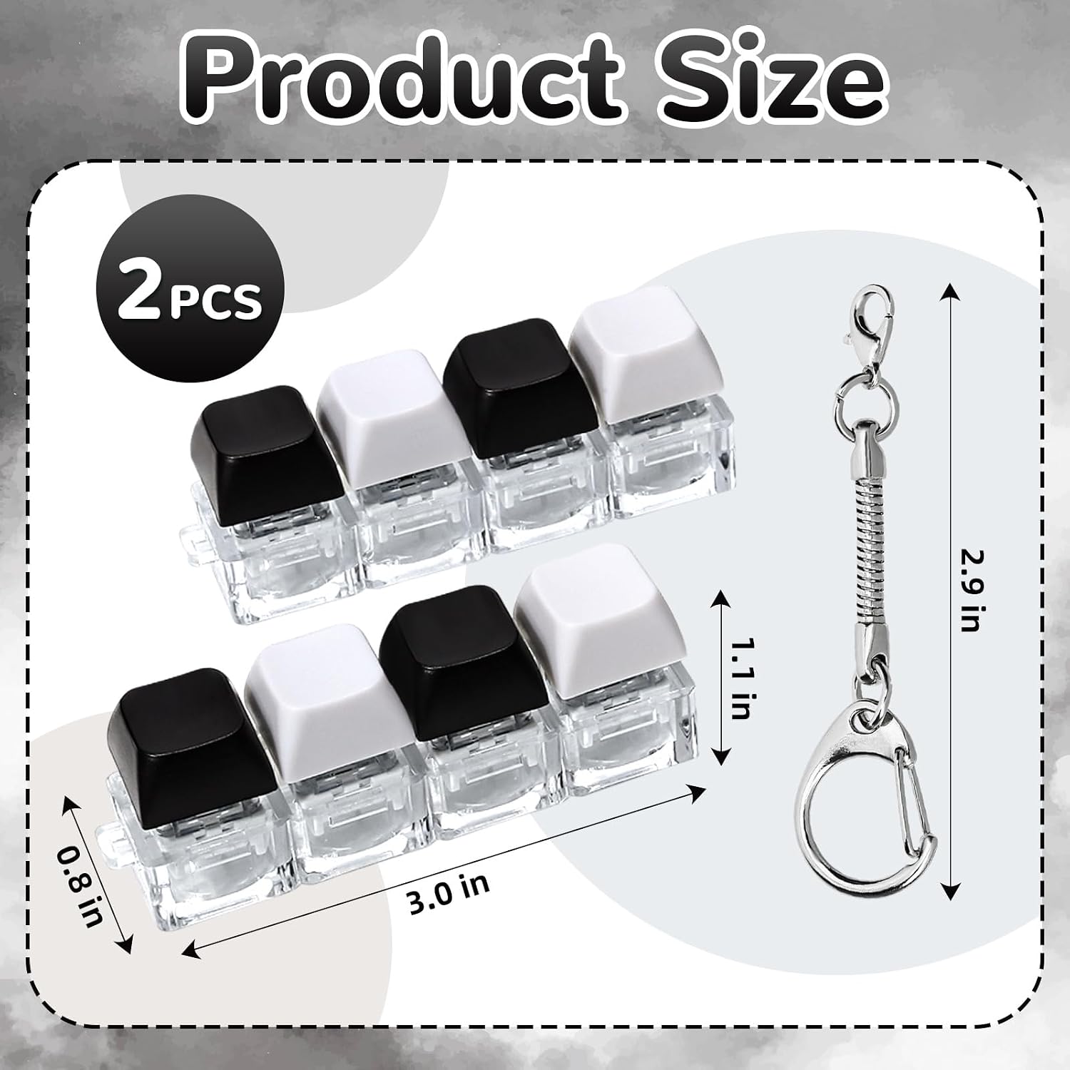 2 PCS Keyboard Fidget Toy, 4-in-1 Keyboard Button Clicker Keychain, Push Bubble Sensory Fidget Toys for Kids Adults to Relief Pass Time (Black White) image 2