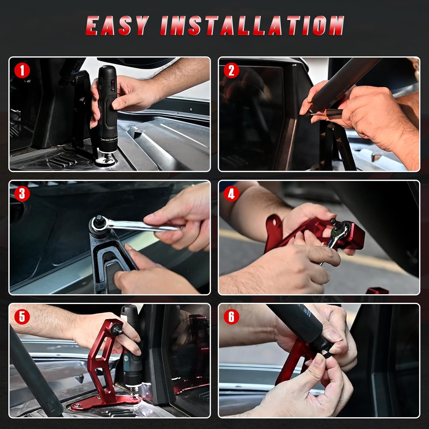 Upgraded Rear Trunk Engine Hatch Bracket,Lift Support Rod Base fit for Corvette C8 Stingray Z06 Z51 2020-2025,Rear Hatch Lift Hydraulic Hood Shocks Struts Brackst Replacement,Aluminum,Red