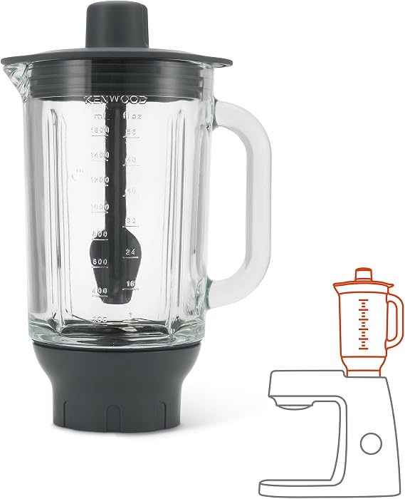 Kenwood Attachment MultiPro KAH65.000PL, Stand Mixer Accessory, Food Processor with 6 Slicing Discs & KAH359GL Blender Attachment for Kitchen Machines Glass and Black