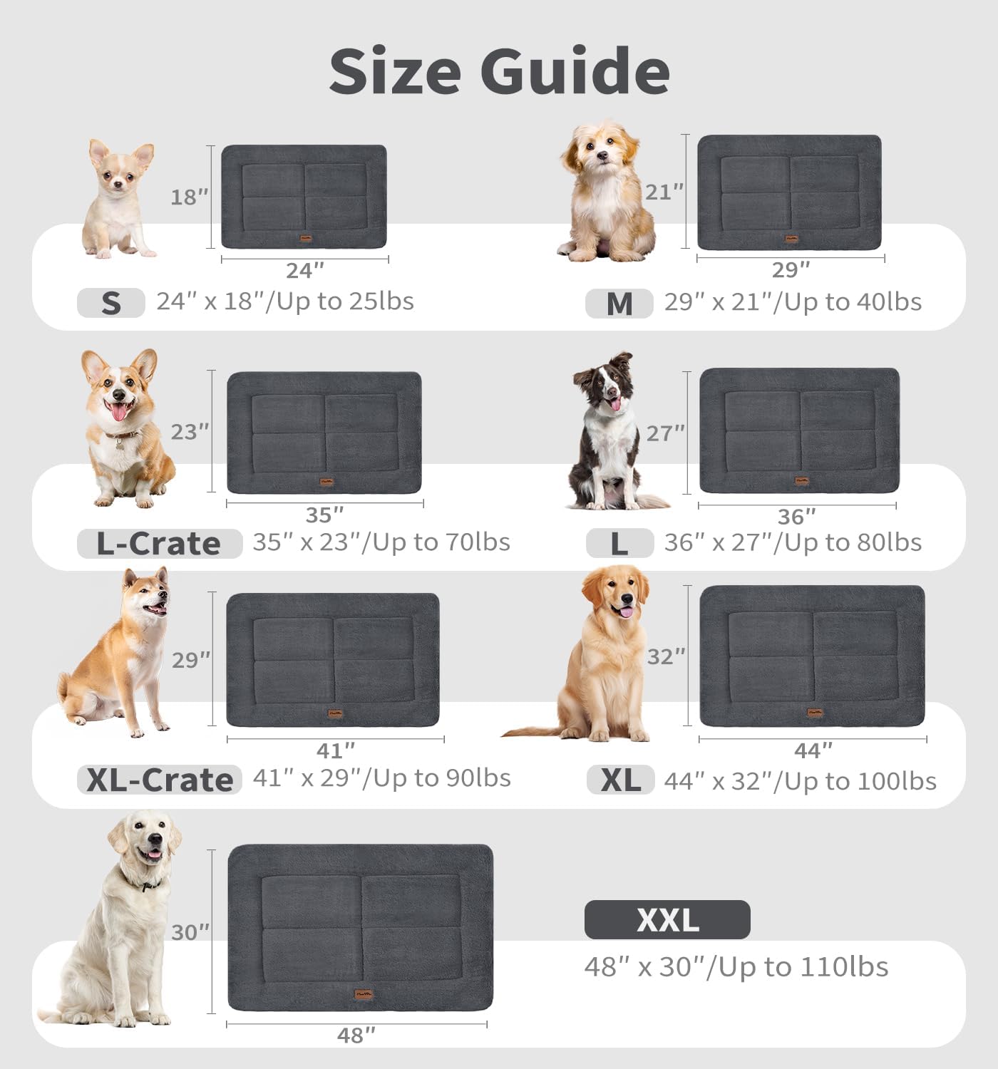 MADE 4 PETS Dog Crate Pad Bed for Small Dogs, Washable & Reversible, Anti-Slip Kennel Mat for Cozy Sleeping, Soft Fluffy Dog Bed for Indoor & Outdoor Use, 24"x18", Dark Gray