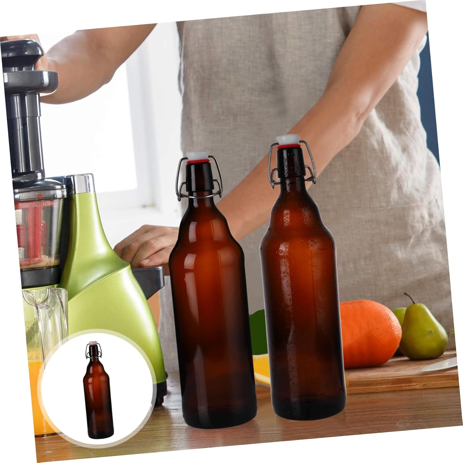 2pcs Glass Bottle Buckle Design Kitchen Oil Juice Beer Enzyme Storage Sealed