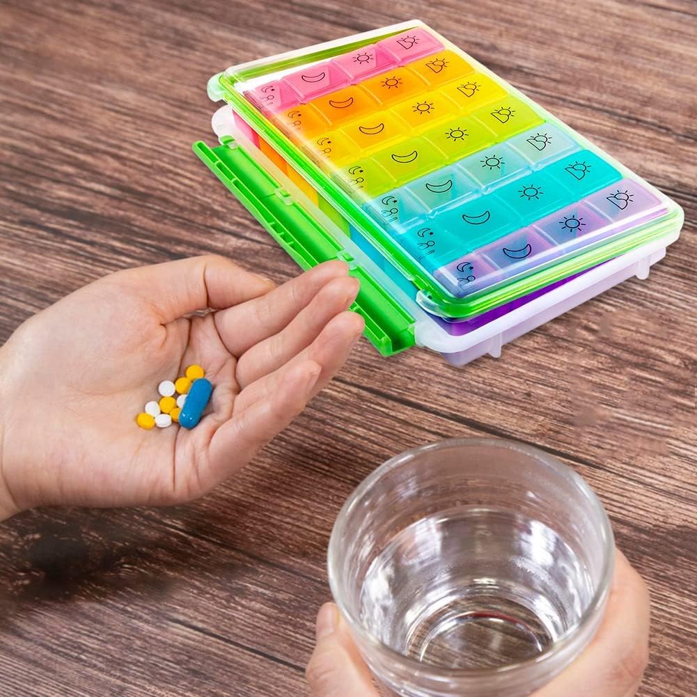 organizador de pastillas diario, 7 Días 4 Compartimentos 7 Días Mañana Mediodía Tarde Noche 7 Días Caja de Medicamentos Tabletas Caja Semanal con Compartimentos Grandes for Medicamentos, Vitaminas, Ac