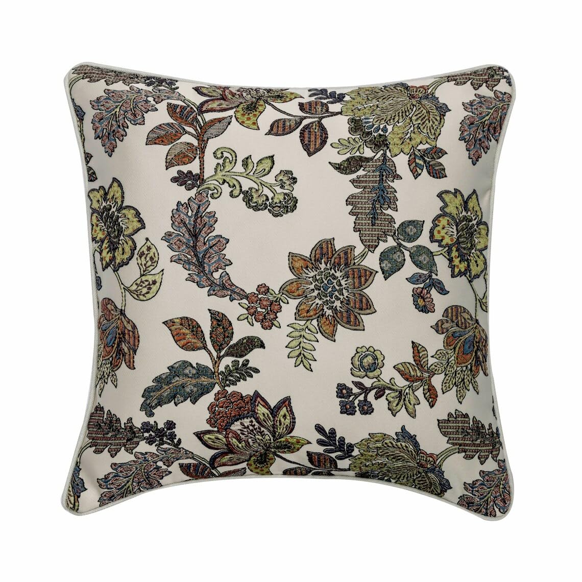 The HomeCentric Ivory 24"x24" (60x60 cm) Cushion Cover, Jacquard Silk Embroidered Throw Cushion Cover For Sofa, Floral Pattern Contemporary Style - Floral Compatible โ image 1