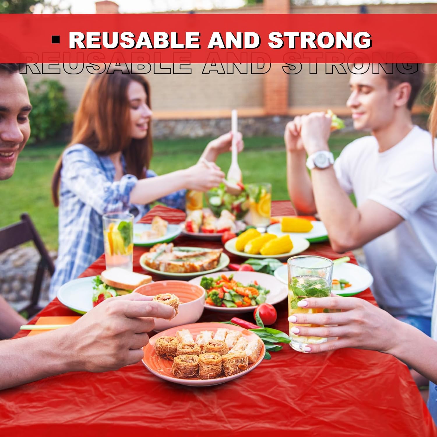 Boao 6 Pcs Disposable Plastic Tablecloth Parties Picnic Table Covers with Elastic Fitted Elastic Plastic Table Cover Rectangle Waterproof for Indoor, Outdoor, Picnic, Camping (Red,72 x 30 Inch)