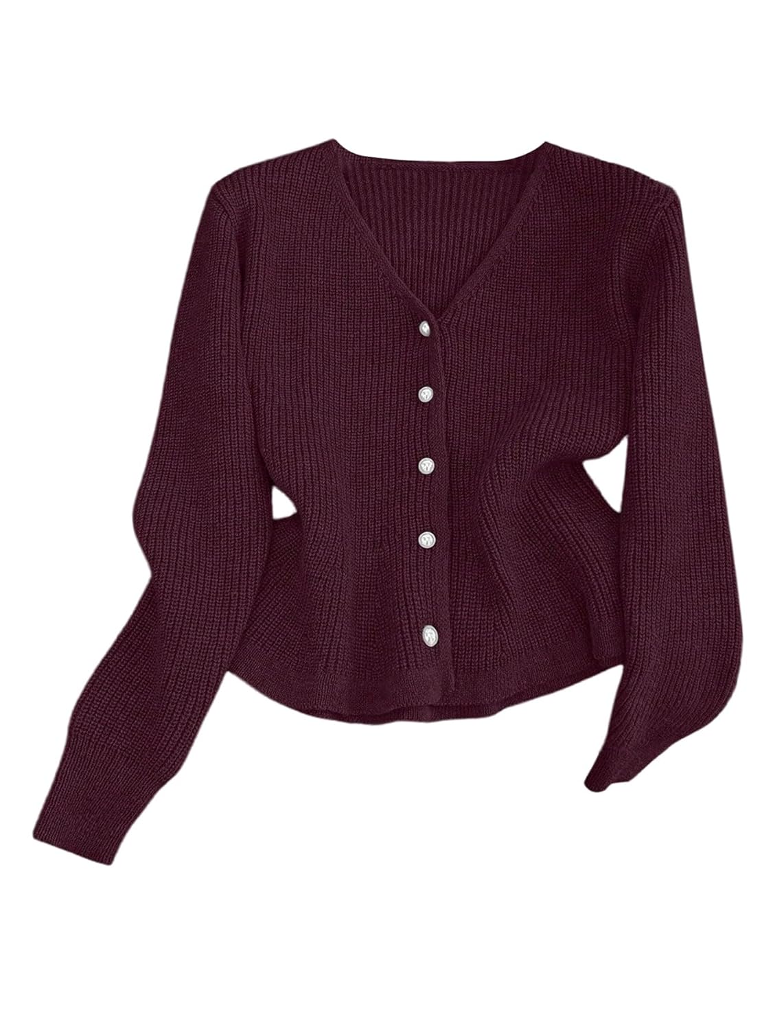 Verdusa Womens Dressy Casual Pearl Button Up Cardigan Peplum Sweater Ruffle Cinched Waist Knit Outerwear