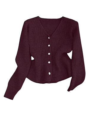 Verdusa Womens Dressy Casual Pearl Button Up Cardigan Peplum Sweater Ruffle Cinched Waist Knit Outerwear