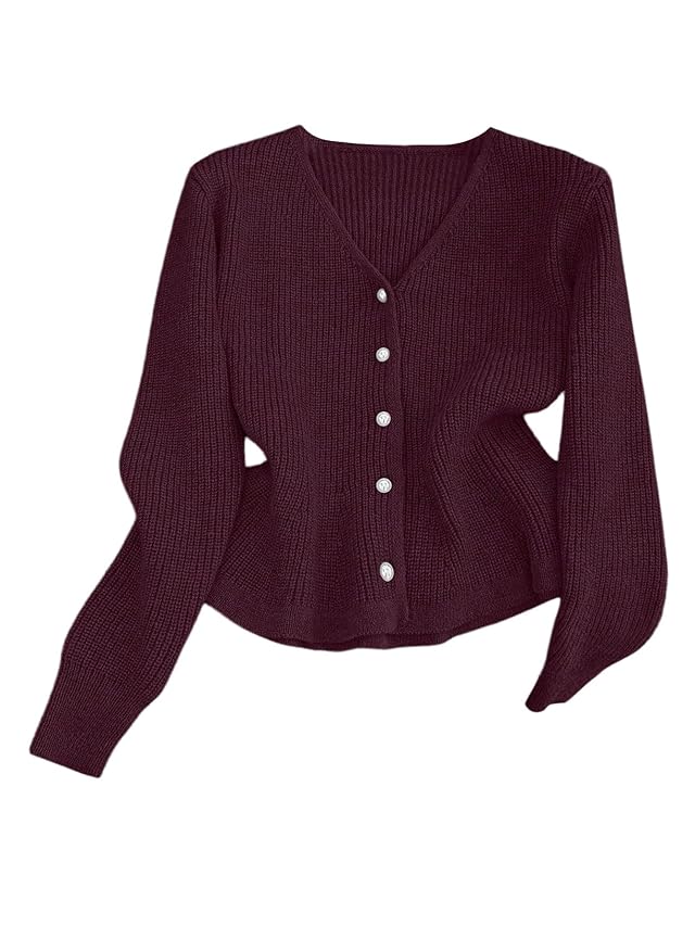 Verdusa Womens Dressy Casual Pearl Button Up Cardigan Peplum Sweater Ruffle Cinched Waist Knit Outerwear