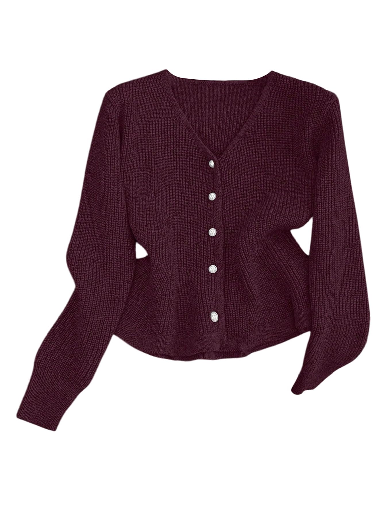 Verdusa Womens Dressy Casual Pearl Button Up Cardigan Peplum Sweater Ruffle Cinched Waist Knit Outerwear