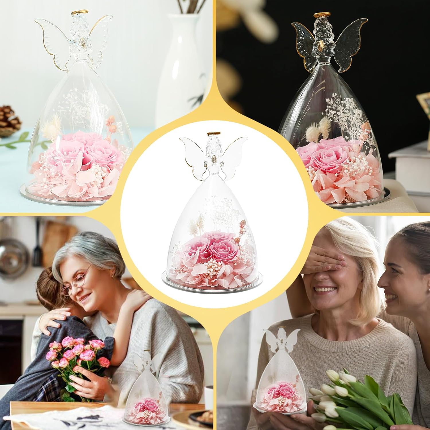 Angel Roses Presents, Romantic Preserved Flower Rose Presents, Exquisite Angel Preserved Rose Birthday Gifts for Grandma Her Women Mom Wife (Pink)