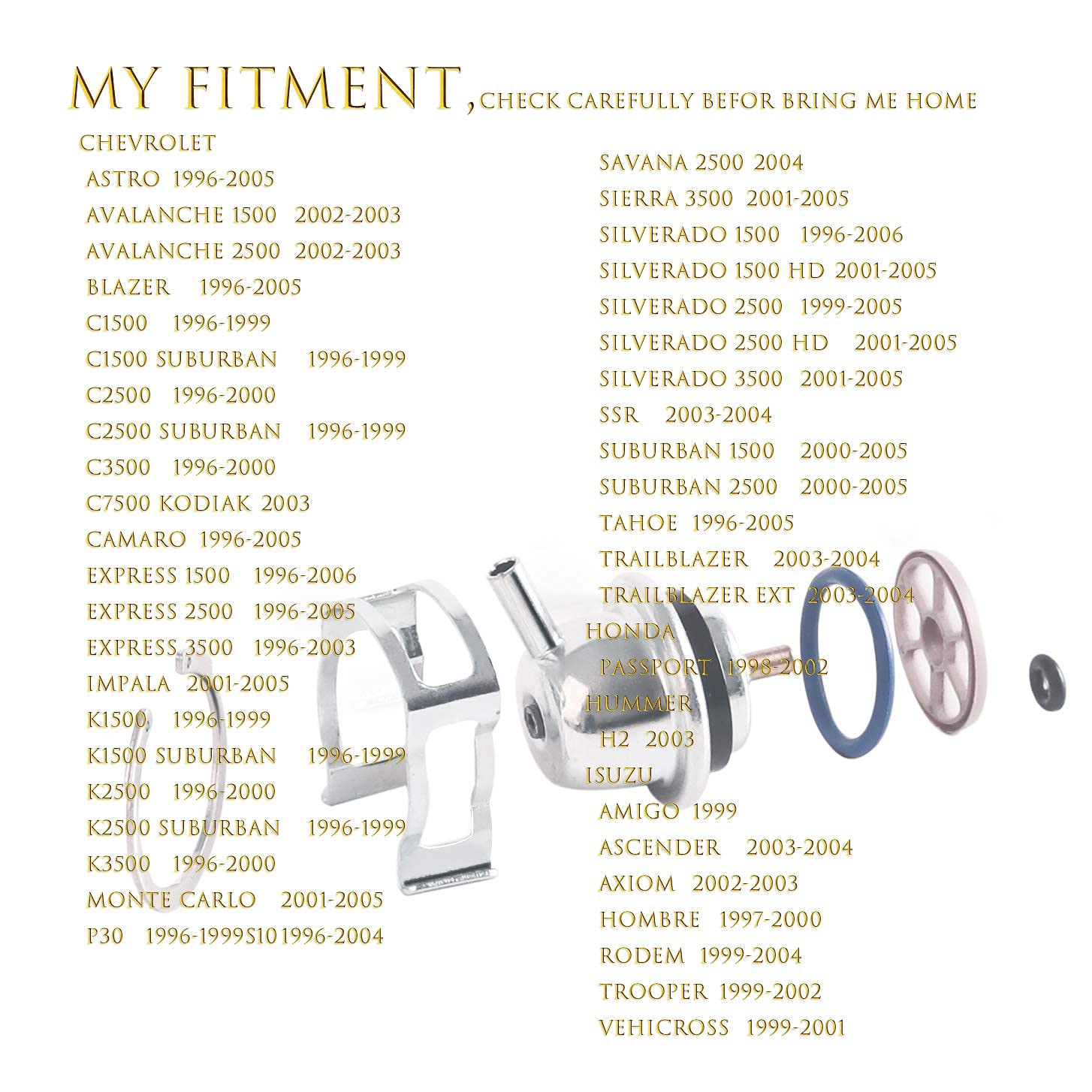 Fuel Injection Pressure Regulator 1996-2005 PR217 PR203 Compatible with GM Buick Cadillac Chevrolet GMC Honda Hummer Isuzu Oldsmobile Pontiac PR155/12574986/17113536/17113678/19245530/5G1404/2173074