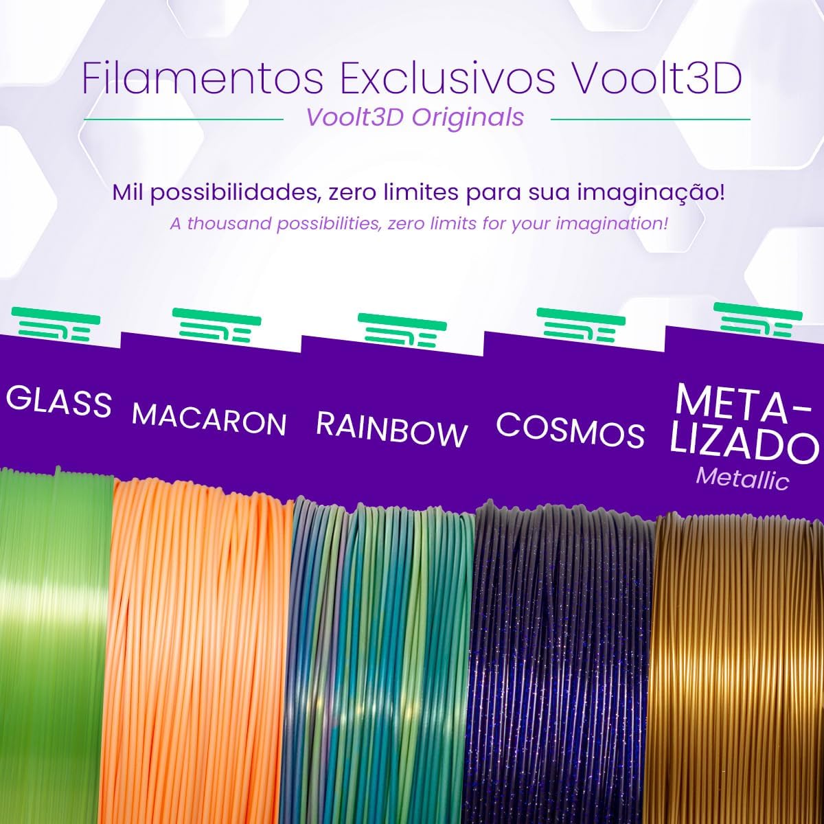 Filamento PLA V-Silk High Speed 1Kg 1,75mm Efeito Seda Impressora 3D FDM Voolt3D (Inox V-Silk)