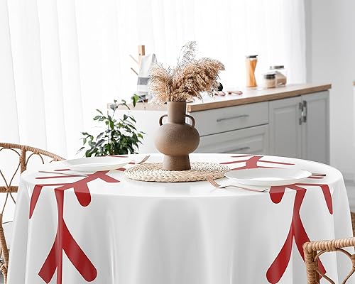 Miniatura 5 de Oudain 6 manteles redondos de béisbol de 84 pulgadas, mantel de béisbol de plástico rojo y blanco, mantel desechable para deportes de sóftbol,