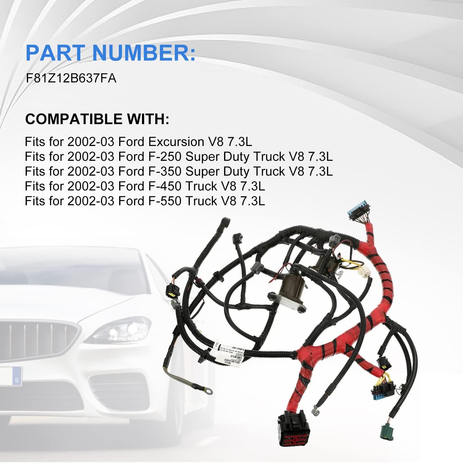 Engine Wiring Harness F81Z12B637FA Fits for 2002-2003 F250 F350 7.3L V8 Power-Stroke Diesel Auto Engine Wiring Harness Parts