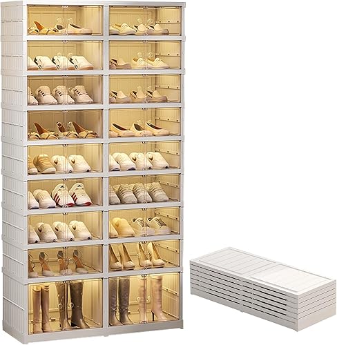 Miniatura 1 de Goyappin Zapatero plegable de 9 niveles para armario, almacenamiento de zapatos plegable con puerta magnética transparente, cajas para botas y