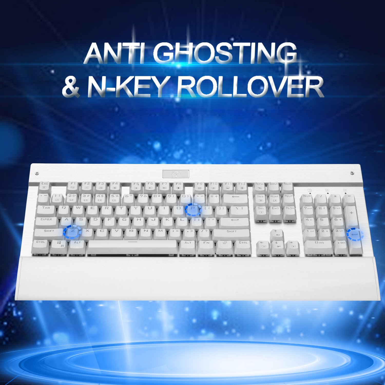 Mecánico Eagle Z-77 RGB LED retroiluminado Chroma Regulable mecánico Gaming Keyboard, 104 Teclas sin conflicto, con DIY Blue Switches, reposamuñecas