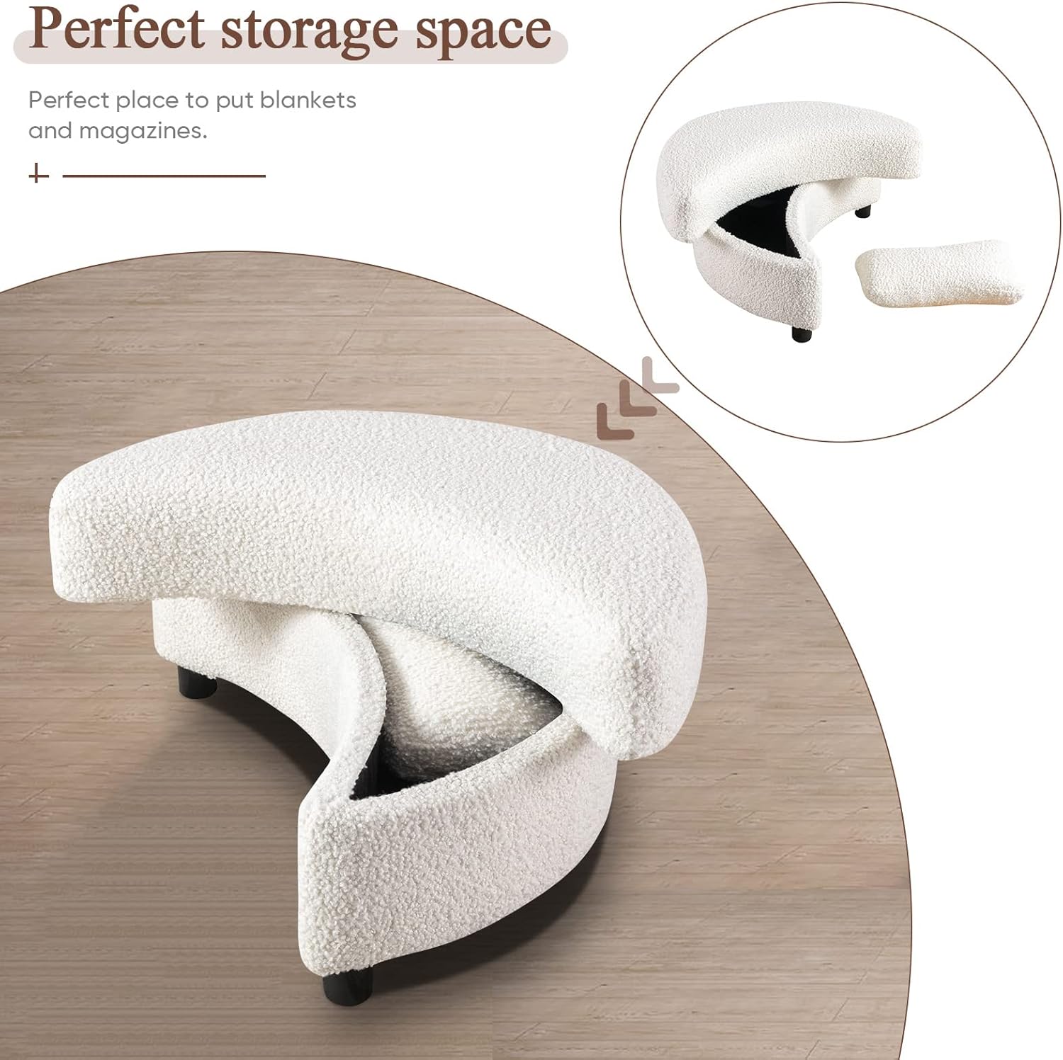 Chair and A Half with Ottoman, 360° Swivel Chair Modern Circle Round Love Seat Sofa Couch Set Big Comfy Accent Barrel Chairs Living Room Bedroom Lounge Reading Corner Furniture with 4 Pillows (White)